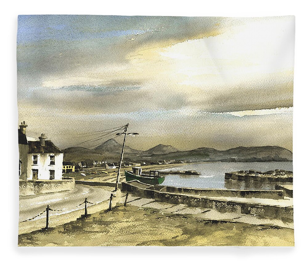 Fleece Blanket featuring the painting Greystones Harbour, Wicklow by Val Byrne