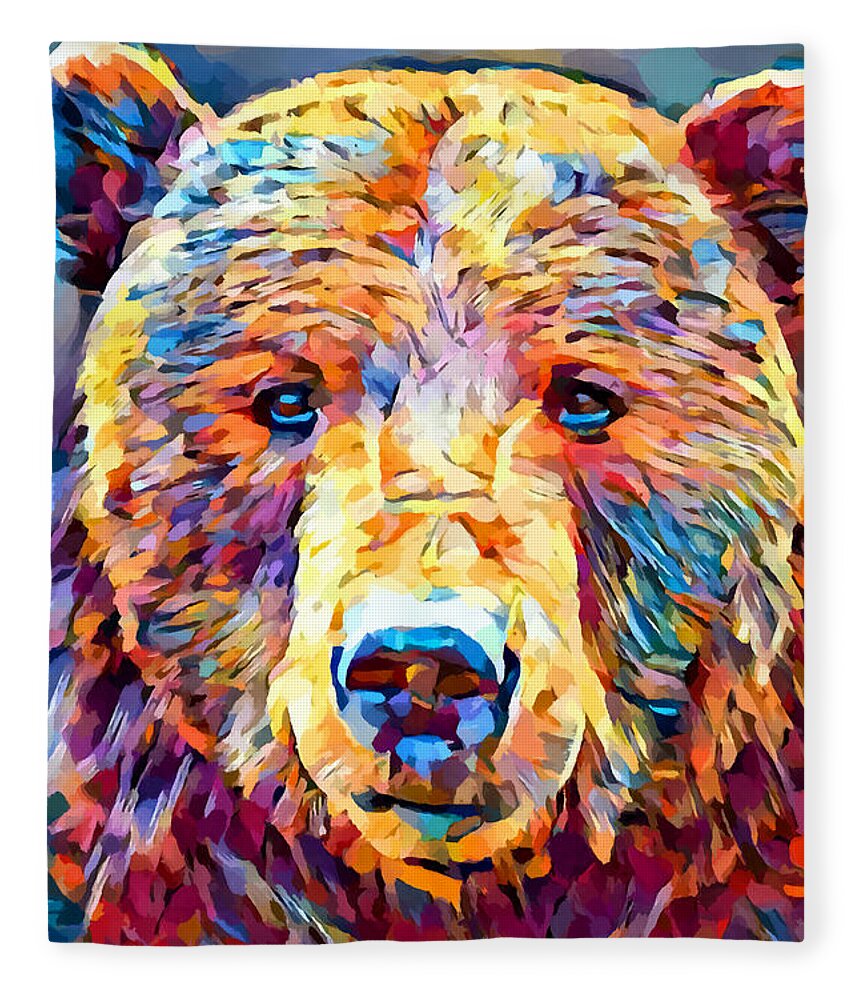 Grizzly Bear Fleece Blanket featuring the painting Grizzly Bear 2 by Chris Butler