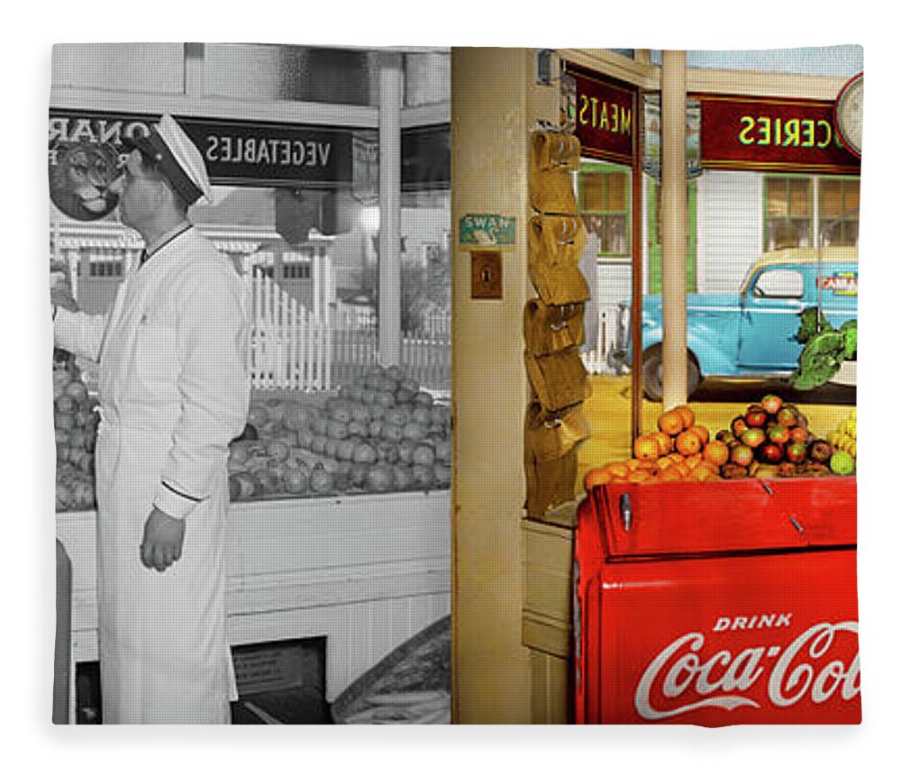 Provincetown Fleece Blanket featuring the photograph Grocery - Provincetown, MA - Anybody's Fruit 1942 - Side by Side by Mike Savad