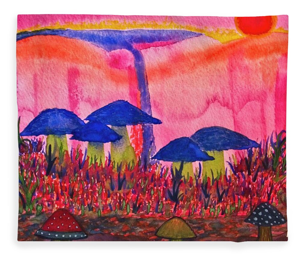 Mushrooms Fleece Blanket featuring the painting Growing Dreams by Karen Nice-Webb