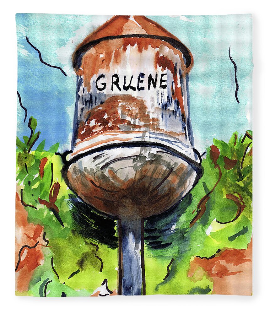 Water Tower Fleece Blanket featuring the painting Gruene Tower by Genevieve Holland