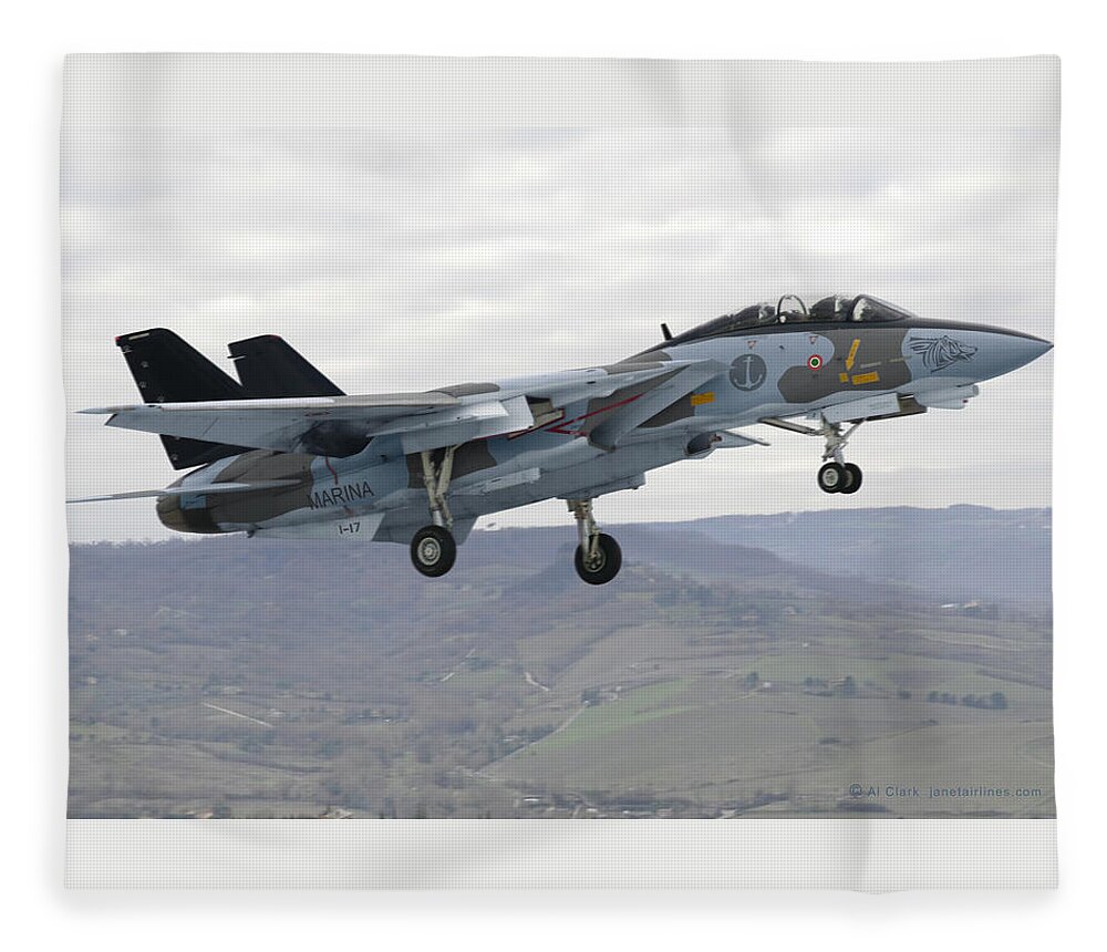 Tomcat Fleece Blanket featuring the digital art Grumman F-14AN Micio by Custom Aviation Art