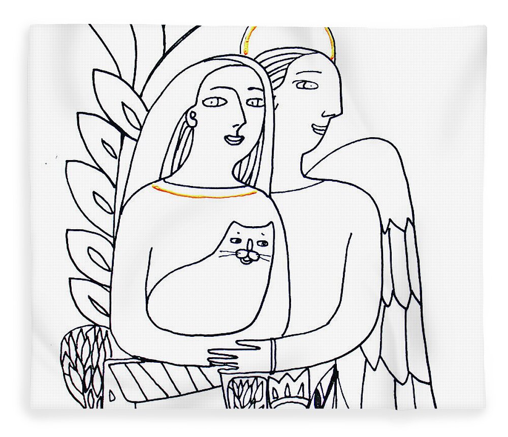 Russian Artists New Wave Fleece Blanket featuring the drawing Guardian Angel by Tatiana Koltachikhina
