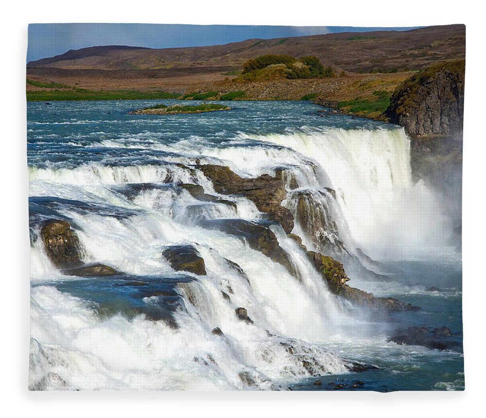 Iceland Waterfall Fleece Blanket featuring the photograph Gullfoss Waterfall by Rebecca Herranen