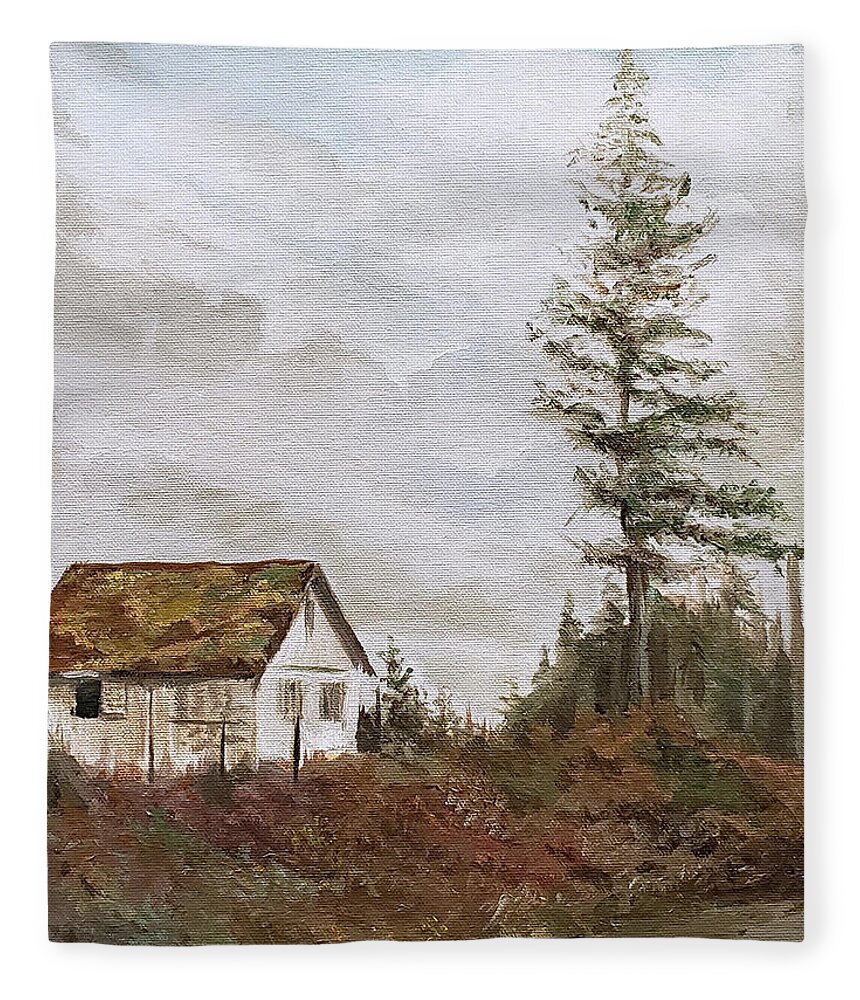 Old Shed Fleece Blanket featuring the painting Gunderson by James Andrews