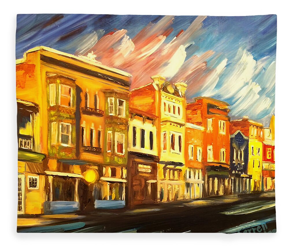 Washington Dc Usa Fleece Blanket featuring the painting H Street in Washington DC by Sherrell Rodgers