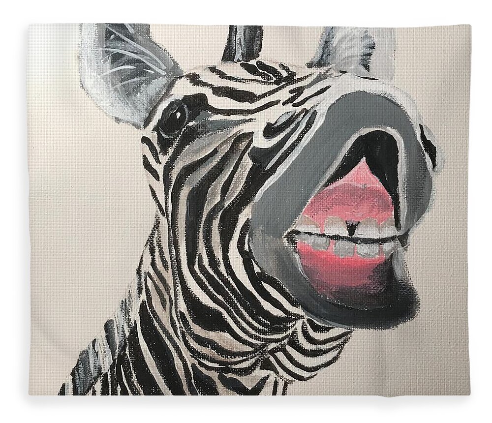 Pets Fleece Blanket featuring the painting Ha Ha Zebra by Kathie Camara