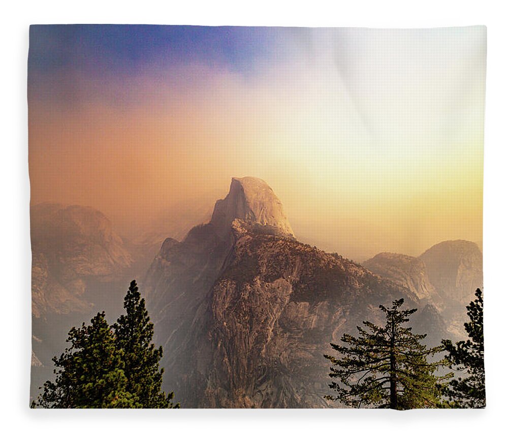 Half Dome Fleece Blanket featuring the photograph Half Dome Among the Fires by Cindy Robinson