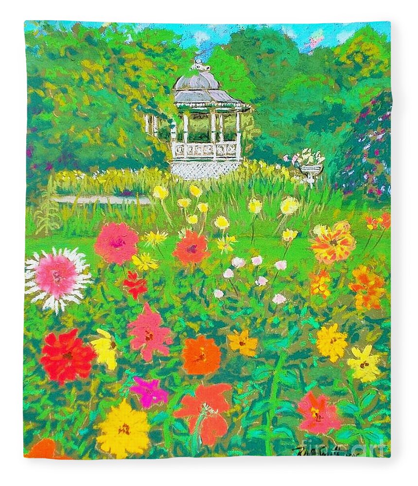 Pastels Fleece Blanket featuring the pastel HAlifax Public Gardens-Dahlia Beds by Rae Smith PAC