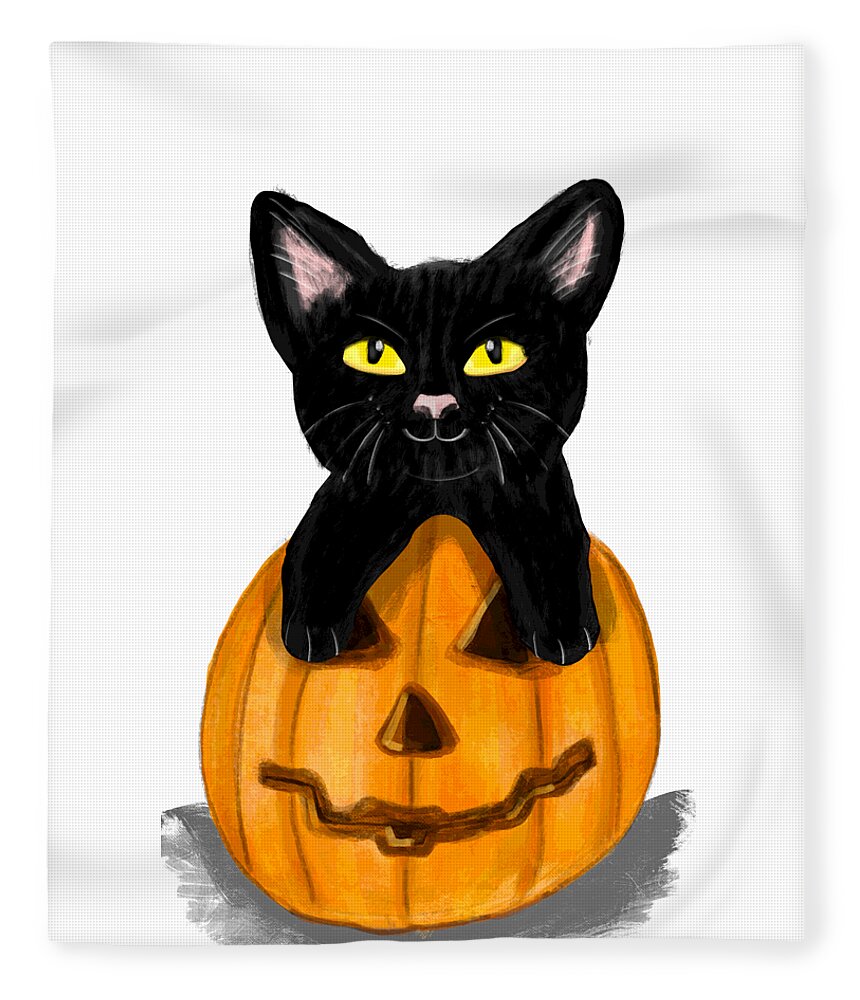 Cat Fleece Blanket featuring the digital art Halloween Cat by Rose Lewis