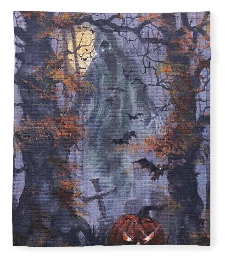Halloween Specter Fleece Blanket featuring the painting Halloween Specter by Tom Shropshire