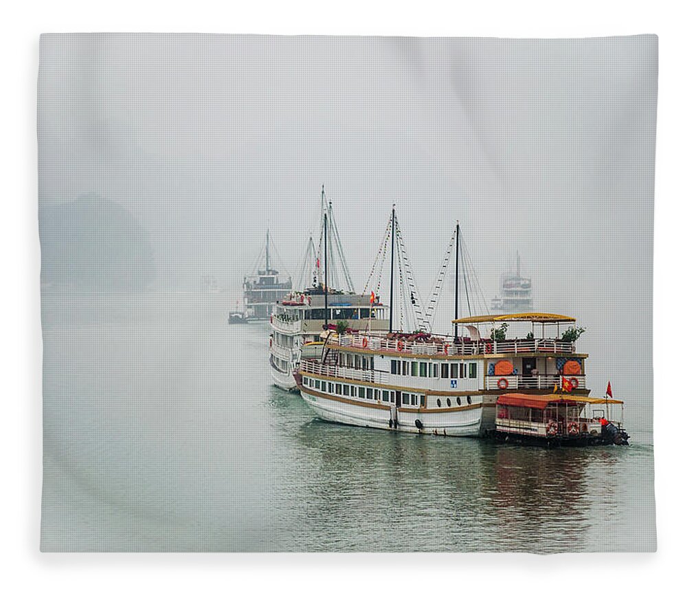 Boat Fleece Blanket featuring the photograph Halong Bay Cruise by Rob Hemphill