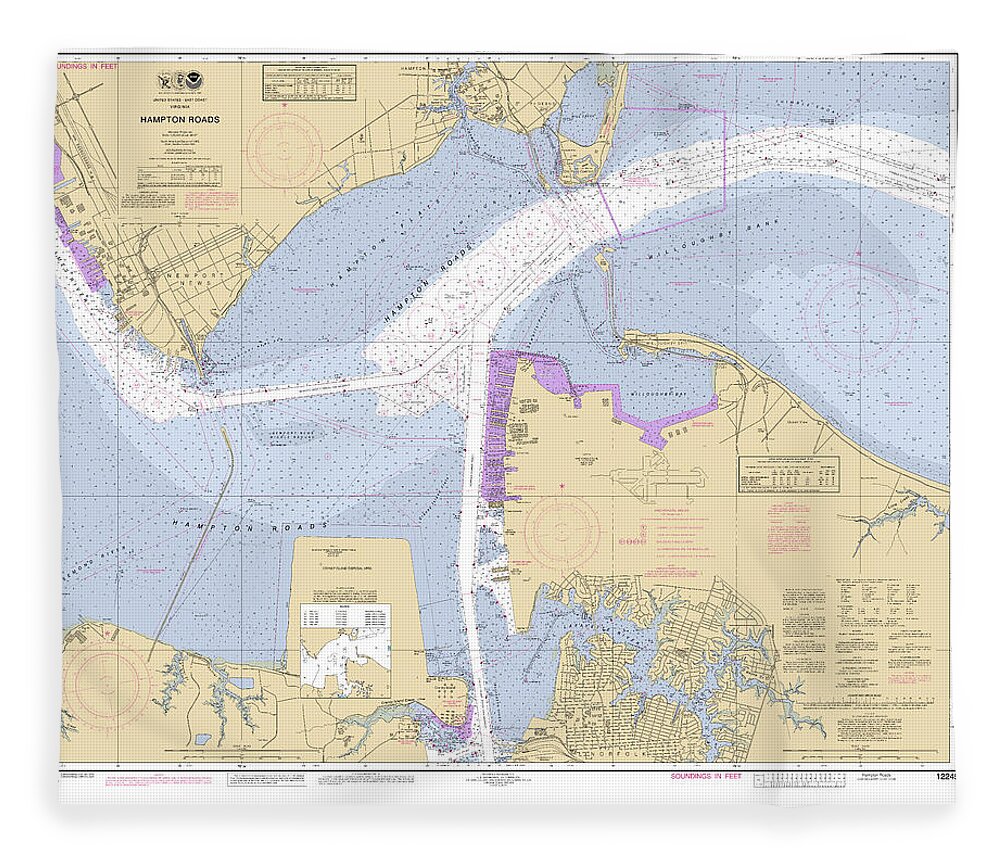 Hampton Roads Fleece Blanket featuring the digital art Hampton Roads, NOAA Chart 12245 by Nautical Chartworks