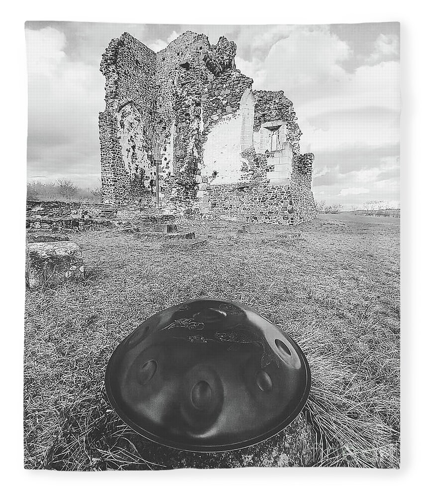 Ruin Fleece Blanket featuring the photograph Handpan at ruins by Alexa Szlavics
