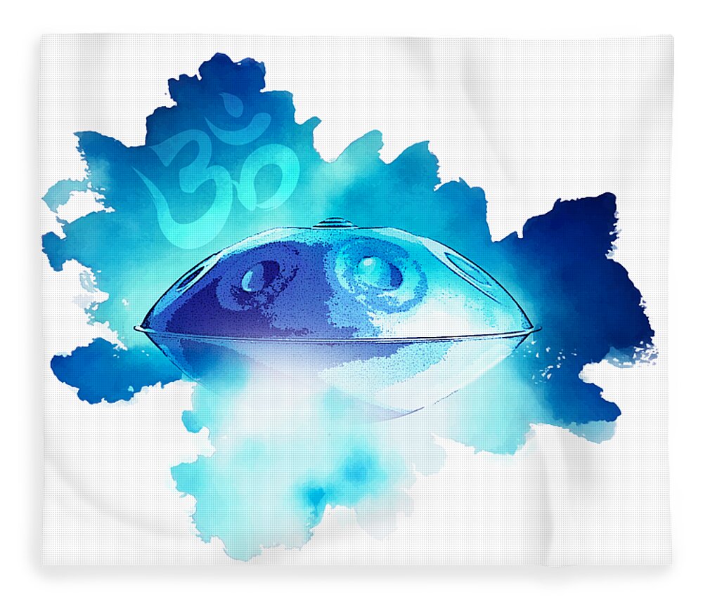 Handpan Fleece Blanket featuring the digital art Handpan OM in blue by Alexa Szlavics