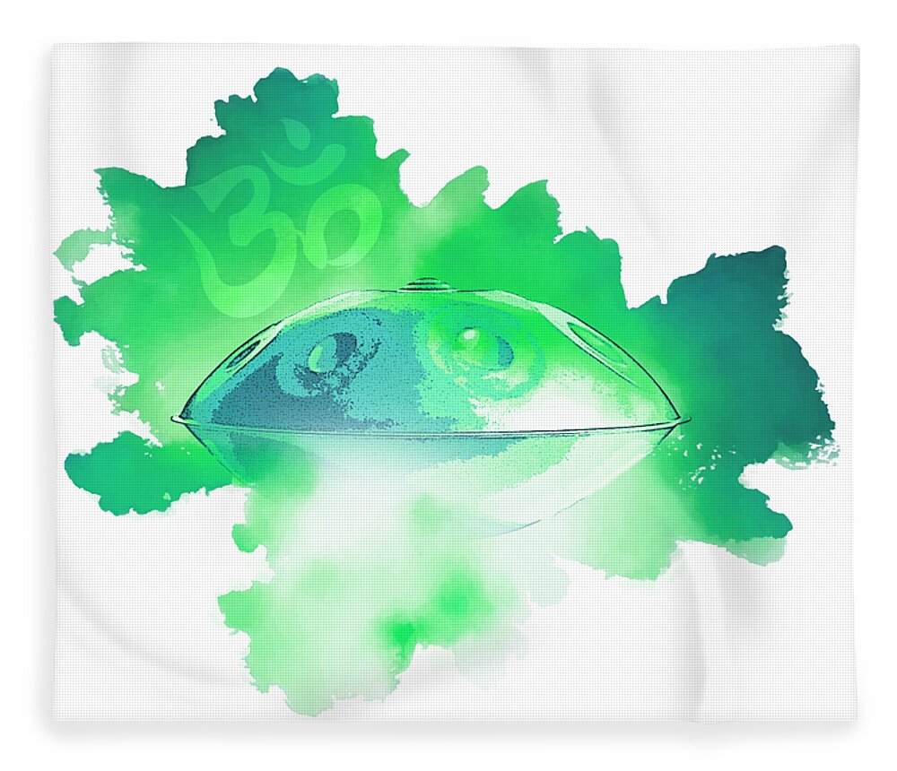 Handpan Fleece Blanket featuring the digital art Handpan Om in green by Alexa Szlavics