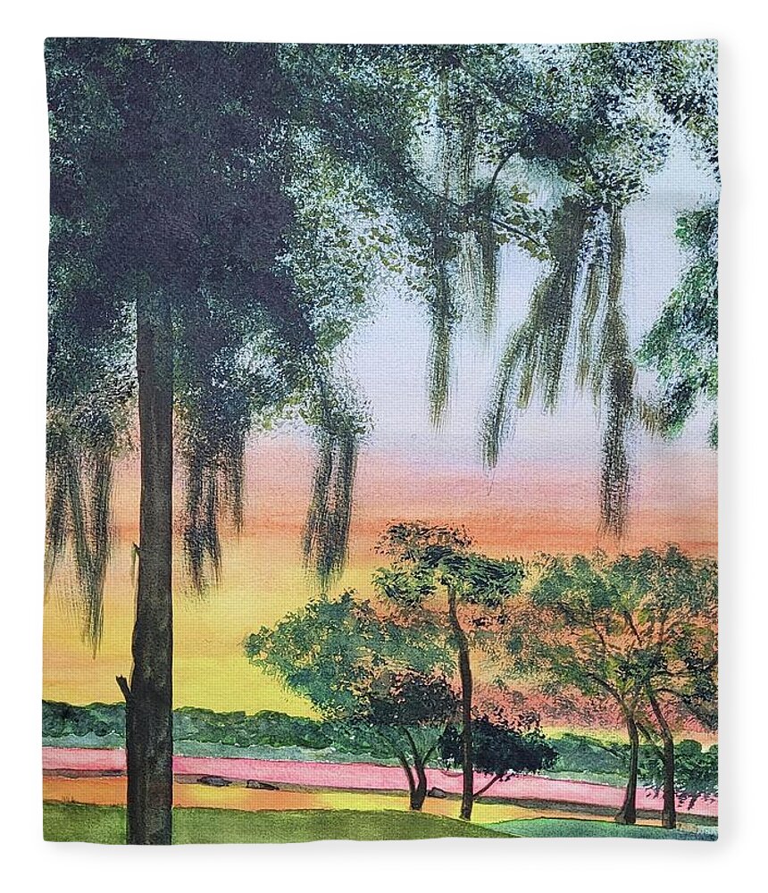 St Helena Island Fleece Blanket featuring the painting Hanging Moss by Ann Frederick