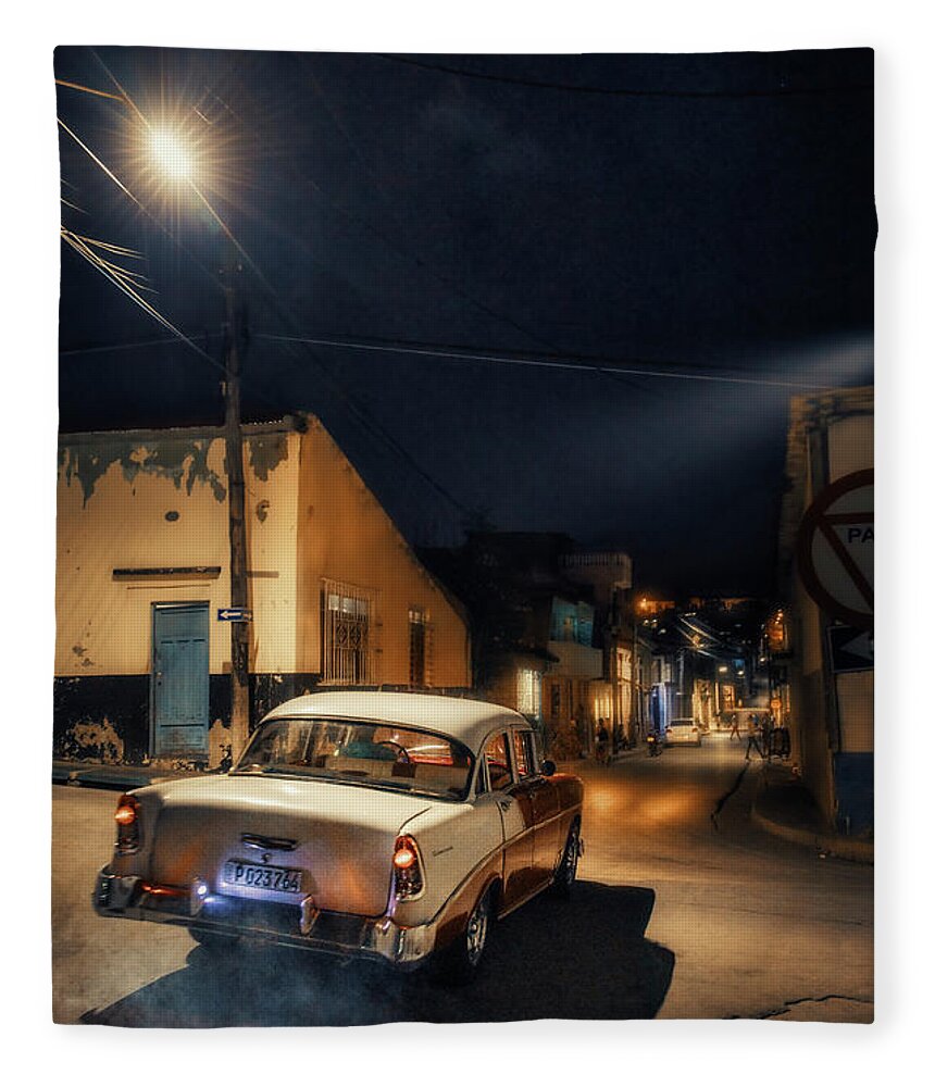 Santiago Fleece Blanket featuring the photograph Hanging round the night away by Micah Offman