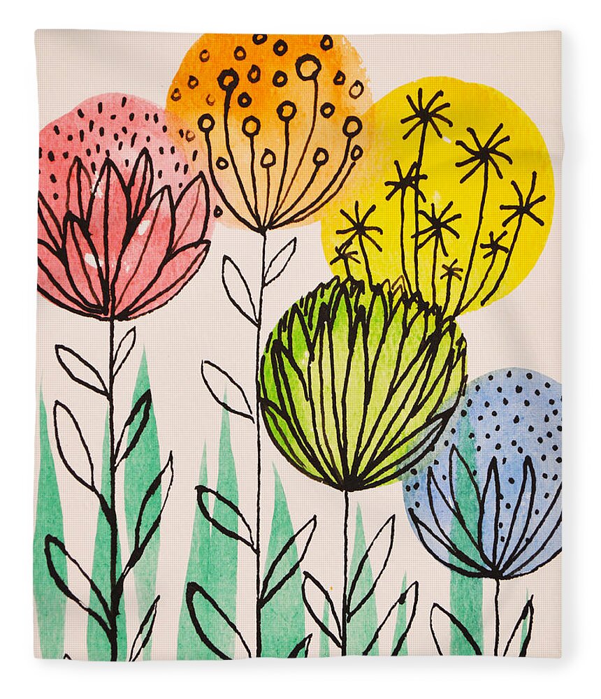 Fun Flowers Fleece Blanket featuring the painting Happy by Amy Giacomelli