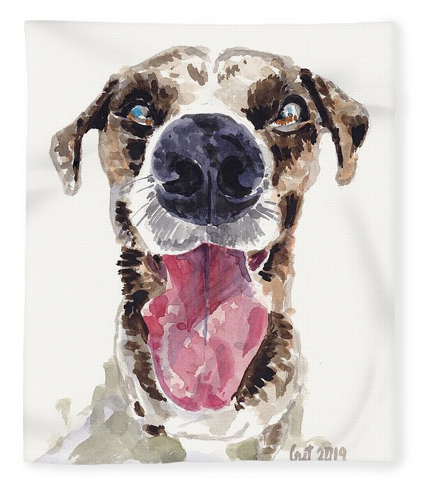 Watercolor Fleece Blanket featuring the painting Happy Dog by George Cret