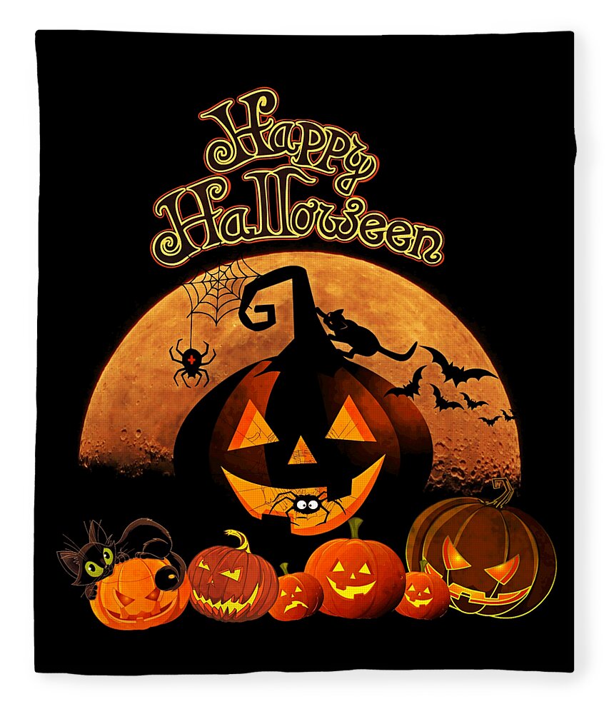 Funny Fleece Blanket featuring the digital art Happy Halloween by Flippin Sweet Gear