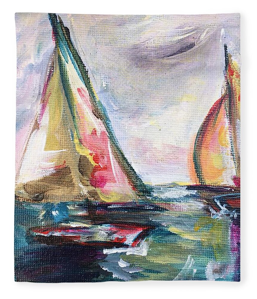 Abstract Boats Fleece Blanket featuring the painting Happy Sails by Roxy Rich