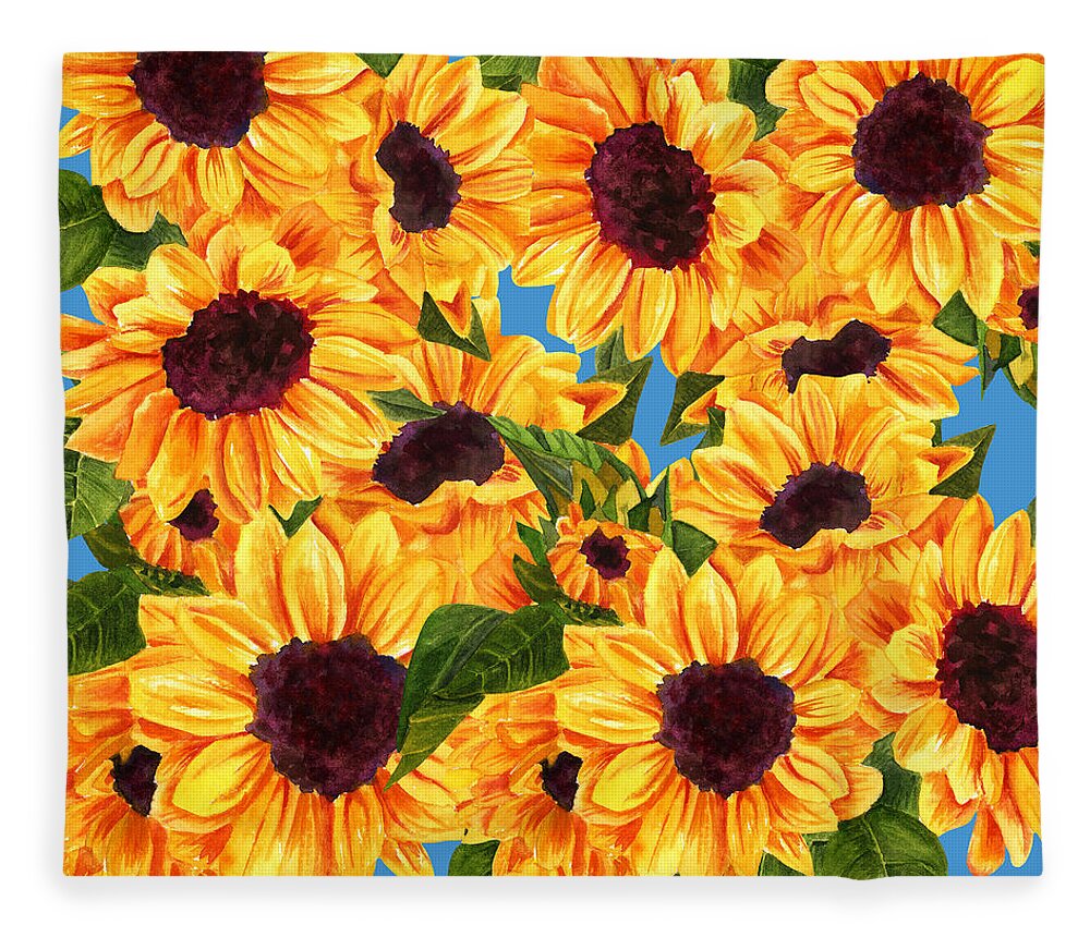 Sunflower Fleece Blanket featuring the digital art Happy Sunflowers by Linda Bailey