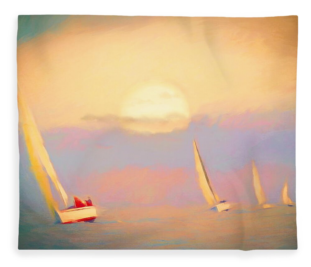 Sailboats Fleece Blanket featuring the digital art Harbor Bound by Susan Hope Finley