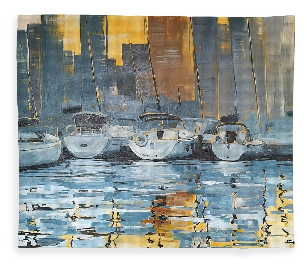 Harbour Fleece Blanket featuring the painting Harbour by Sheila Romard
