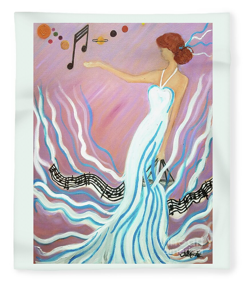 Music Fleece Blanket featuring the painting Harmonic Law by Artist Linda Marie