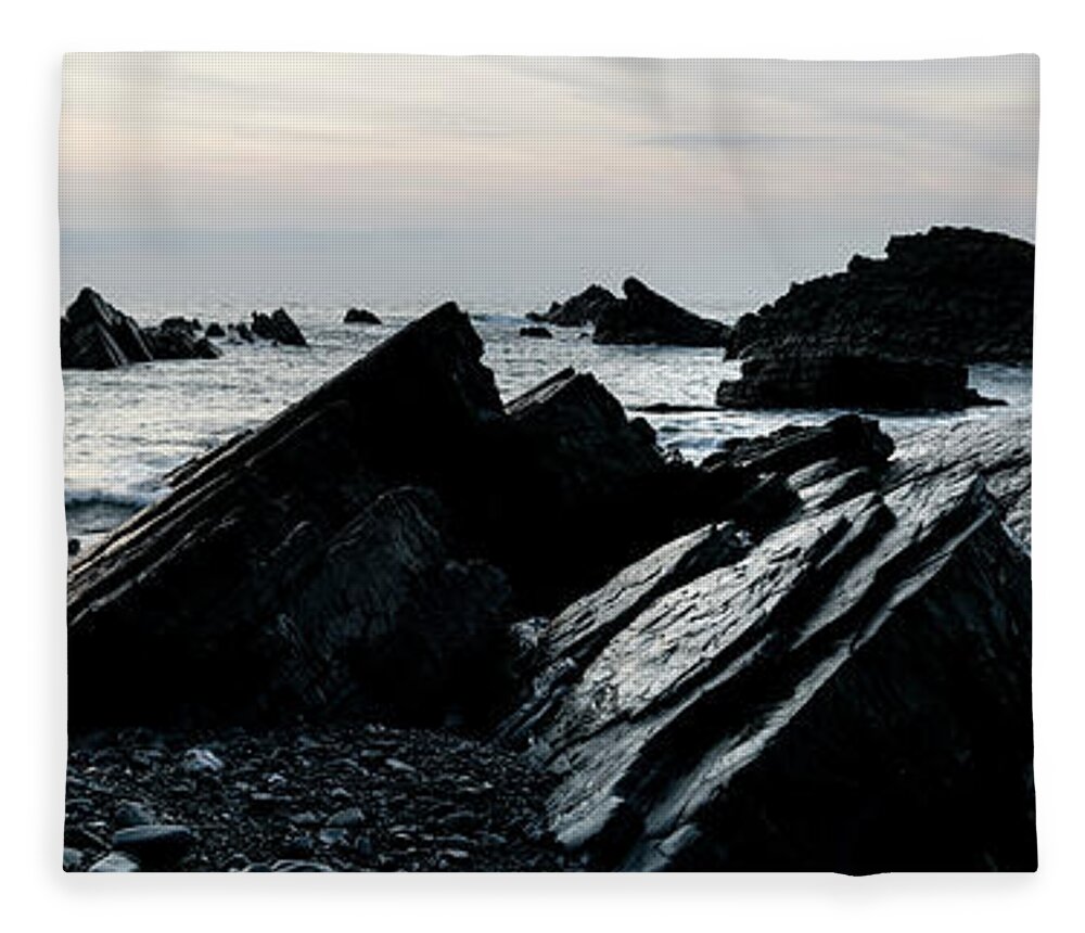 Coast Fleece Blanket featuring the photograph Hartland quay north devon coast beach england panorma by Sonny Ryse