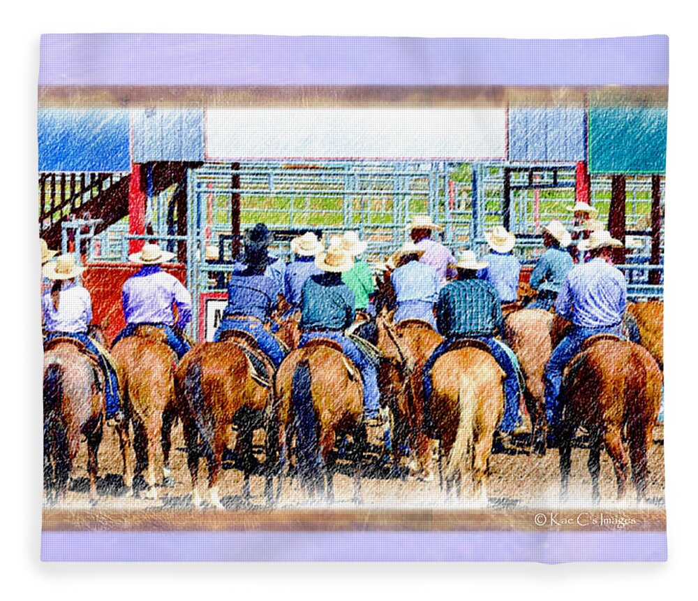 Horses Fleece Blanket featuring the mixed media Hats and Rumps Listen Up by Kae Cheatham