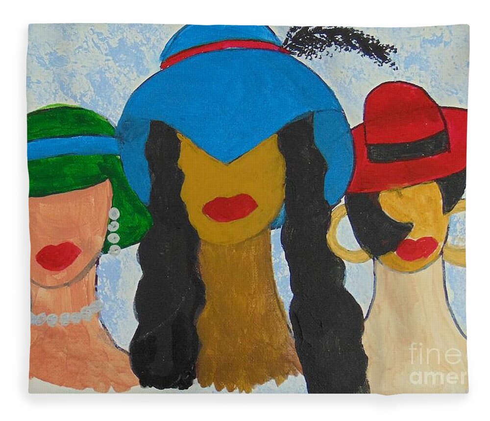 Women Fleece Blanket featuring the painting Hats by Saundra Johnson