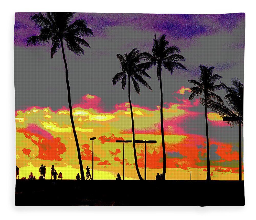 Hawaii Fleece Blanket featuring the digital art Hawaiian Silhouettes Enhanced by David Desautel