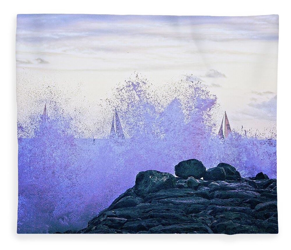Surreal Fleece Blanket featuring the photograph Hawaiian Surf And Sails by David Desautel