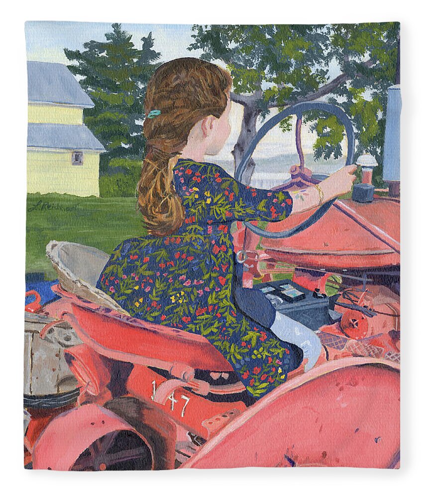 Tractor Fleece Blanket featuring the painting Hazel's Ride by Lynne Reichhart