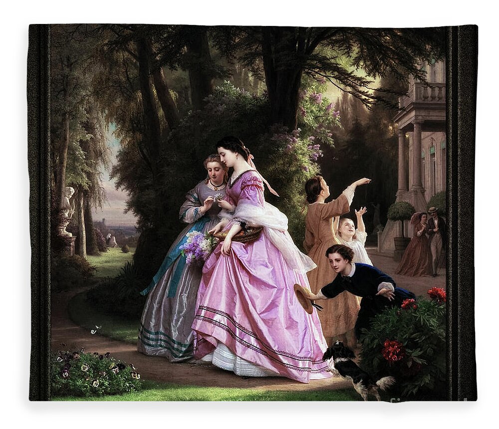 He Loves Me Fleece Blanket featuring the painting He Loves Me, He Loves Me Not by Josephus Laurentius Dyckmans Classical Art Old Masters Reproduction by Rolando Burbon