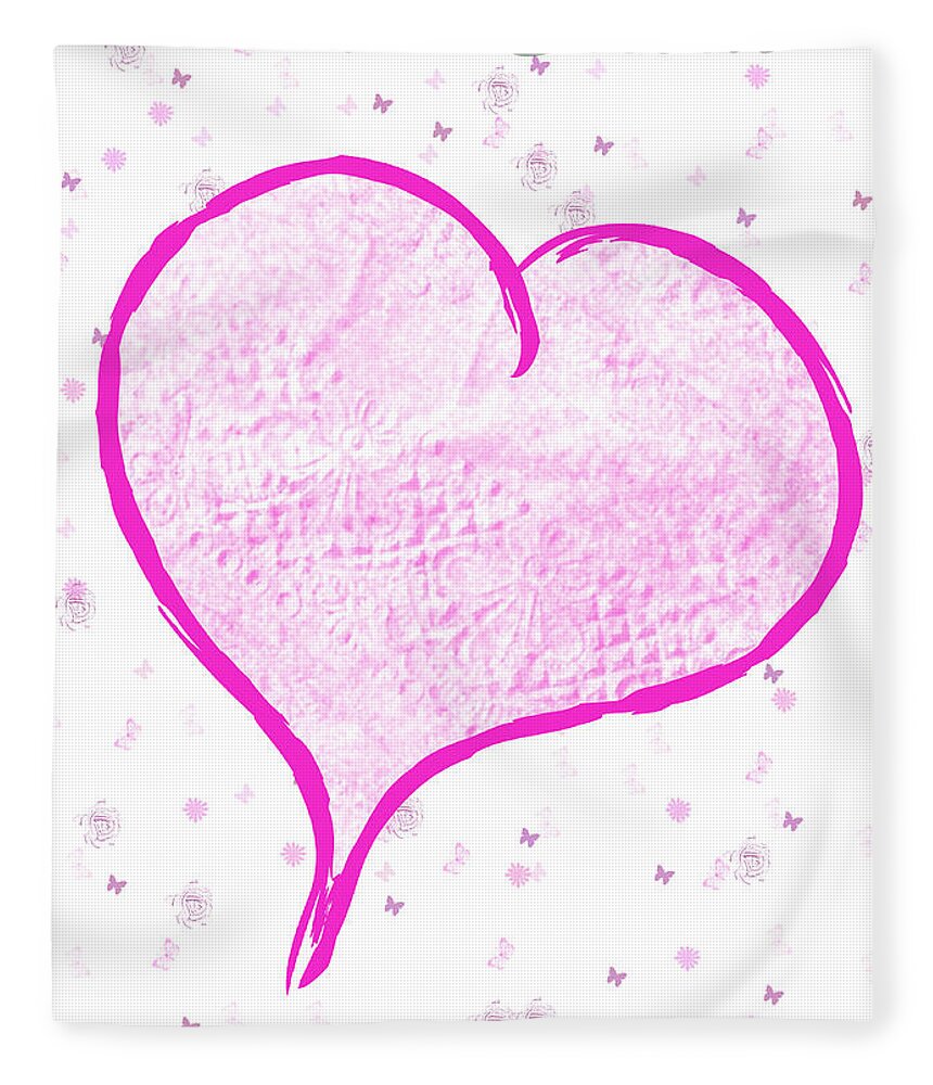 Pink Fleece Blanket featuring the mixed media Heart for Mom by Moira Law