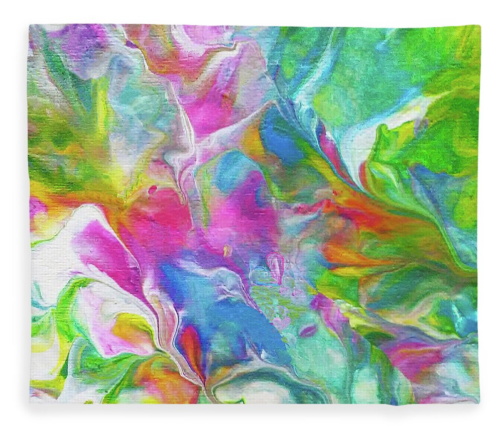Colorful Pretty Acrylic Abstract Floral Heart Fleece Blanket featuring the painting Heart In Bloom by Deborah Erlandson