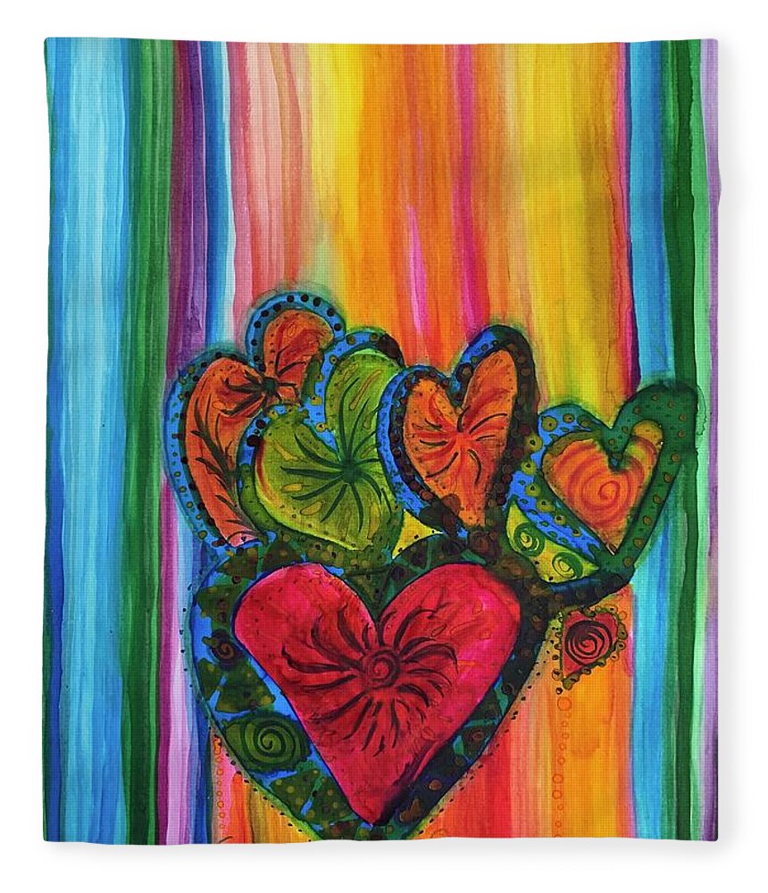 Gay Pride Fleece Blanket featuring the painting Heart Of Pride Grace Streaming by Sandy Rakowitz