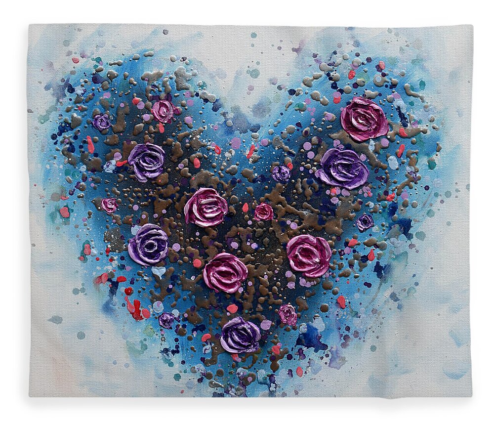 Heart Fleece Blanket featuring the painting Heart of Roses by Amanda Dagg
