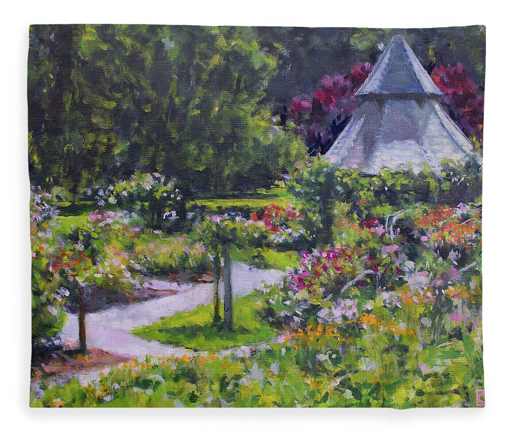 Rose Fleece Blanket featuring the painting Heather Farm Rose Garden by Kerima Swain