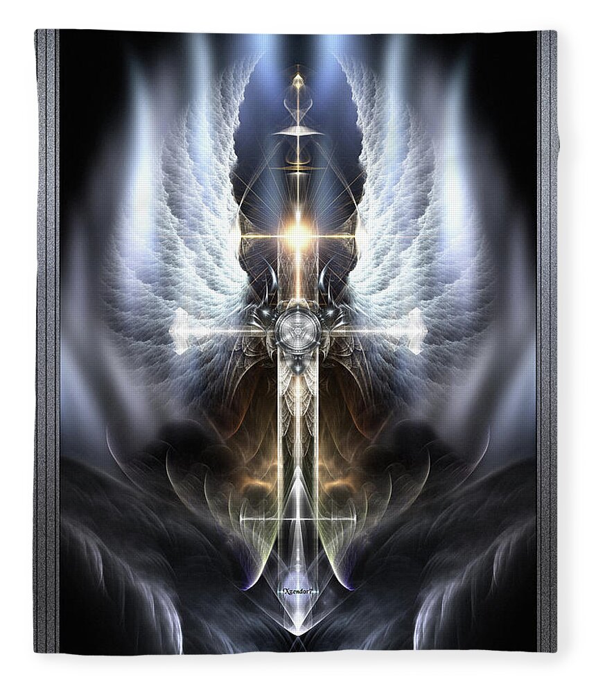 Heaven Fleece Blanket featuring the digital art Heavenly Angel Wings Cross by Rolando Burbon