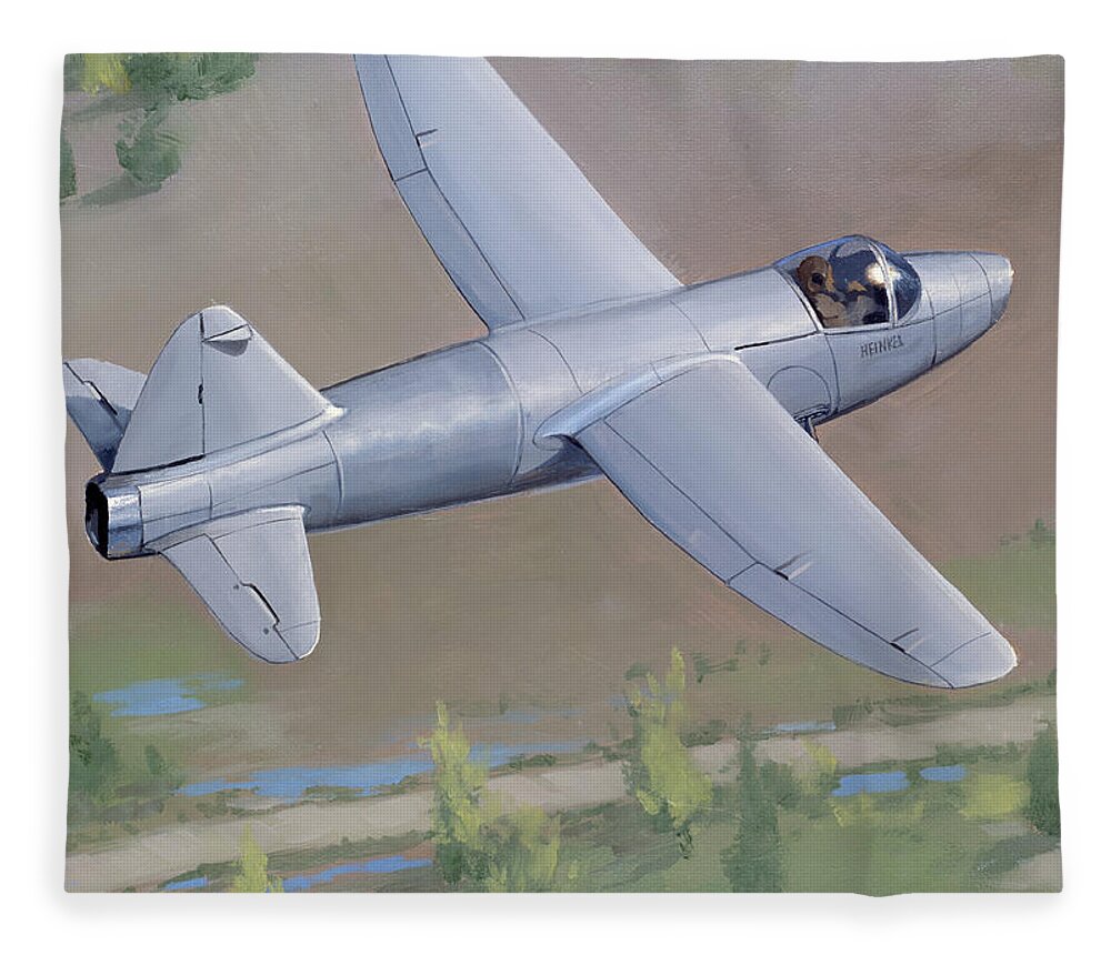 Aviation Fleece Blanket featuring the painting Heinkel He 178 by Jack Fellows