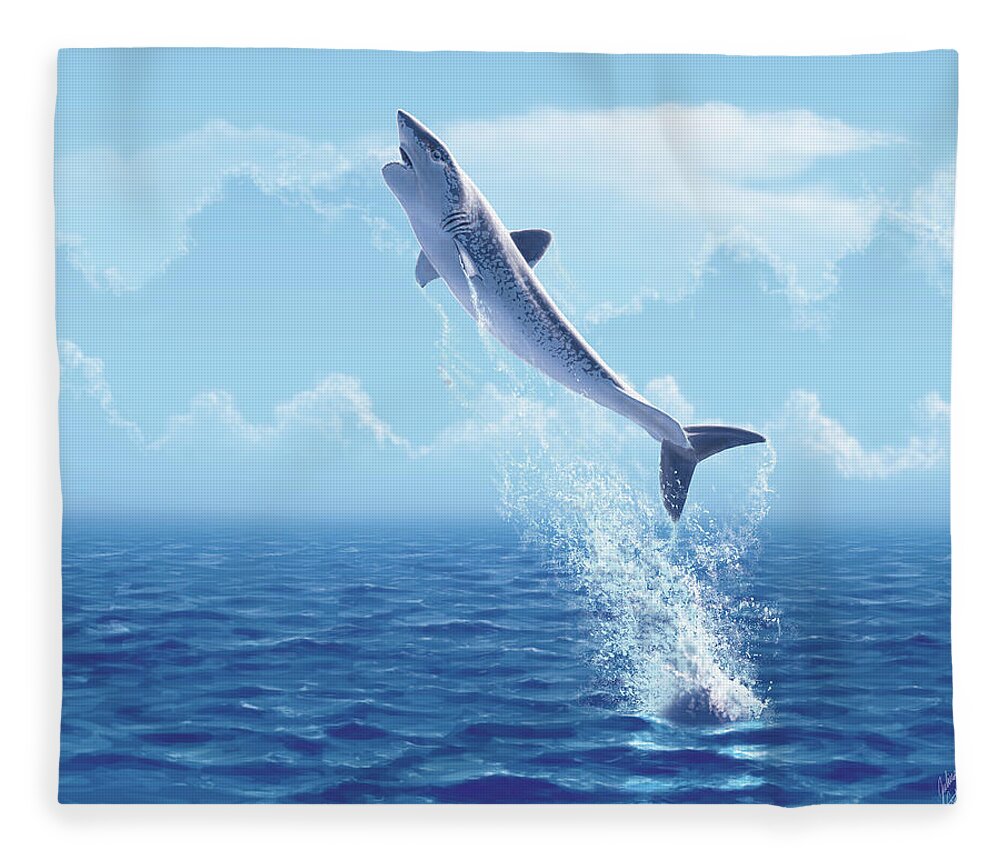 Helicoprion Fleece Blanket featuring the digital art Helicoprion breaching by Julius Csotonyi