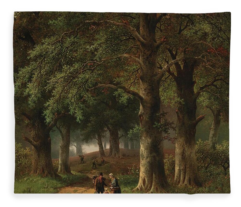Hendrik Barend Koekkoek (amsterdam 1849-1909 London) Encounter On The Woodland Path Fleece Blanket featuring the painting Hendrik Barend Koekkoek by MotionAge Designs