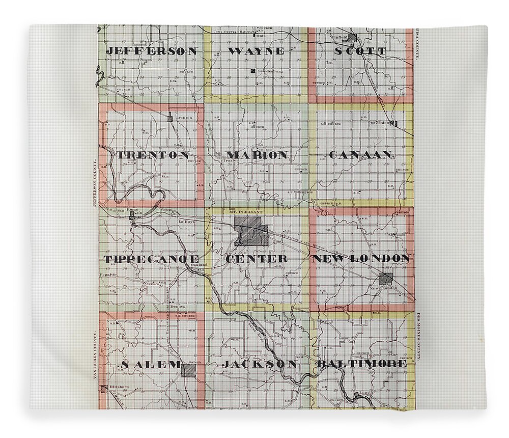 Henry County Fleece Blanket featuring the photograph Henry County Township Map 1895 by Tamara Becker
