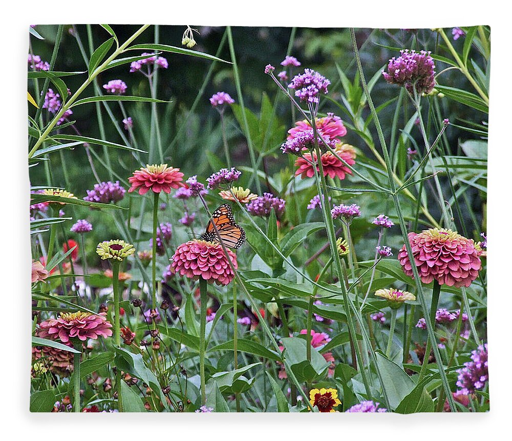 Flowers Fleece Blanket featuring the photograph Herb Garden with Monarch by Janis Senungetuk