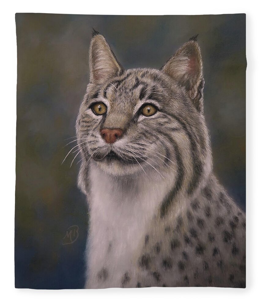 Bobcat Fleece Blanket featuring the painting Here Kitty, Kitty by Monica Burnette