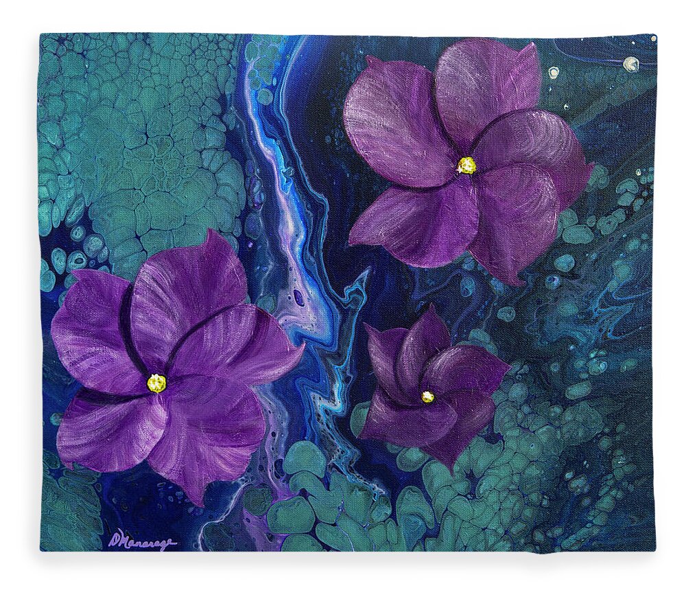 Blue Hibiscus Fleece Blanket featuring the painting Hi, Biscus by Donna Manaraze